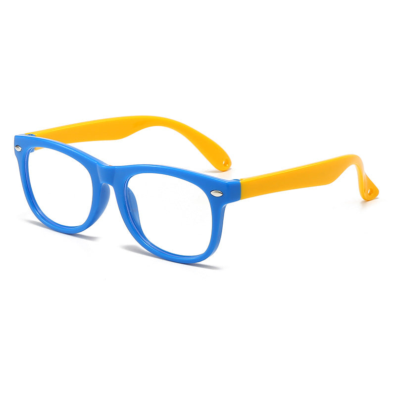 Children's anti-blue light silicone temple glasses, baby computer goggles, universal flat light glasses for children
