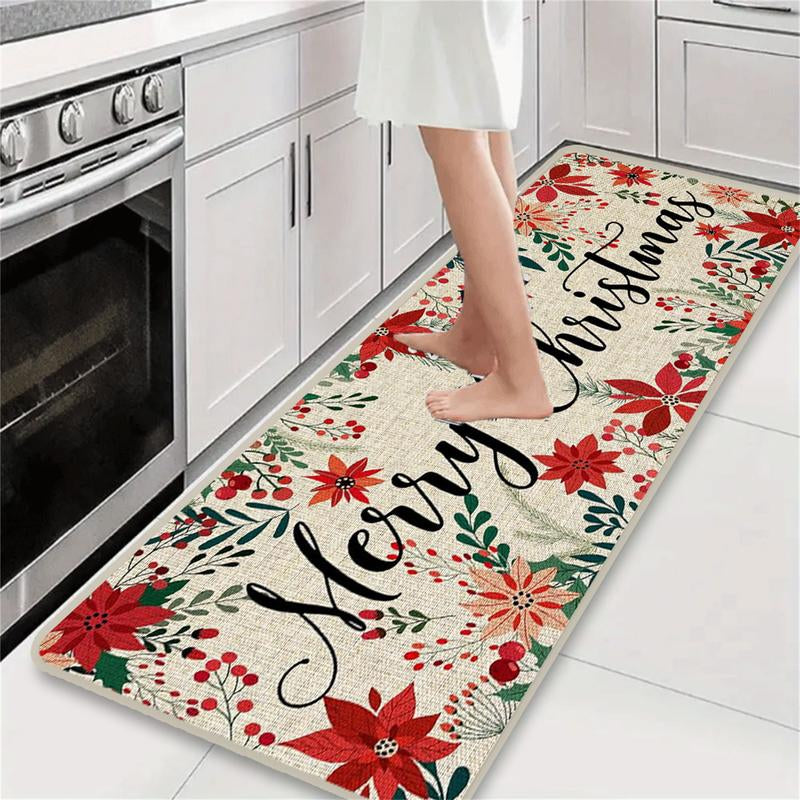 2 Counts Christmas Kitchen Mats Floral Area Rug Set of 2, Soft Low Profile Non-Slip Pads, Perfect for Home Decor, Holiday Gift Ideas, Office Use