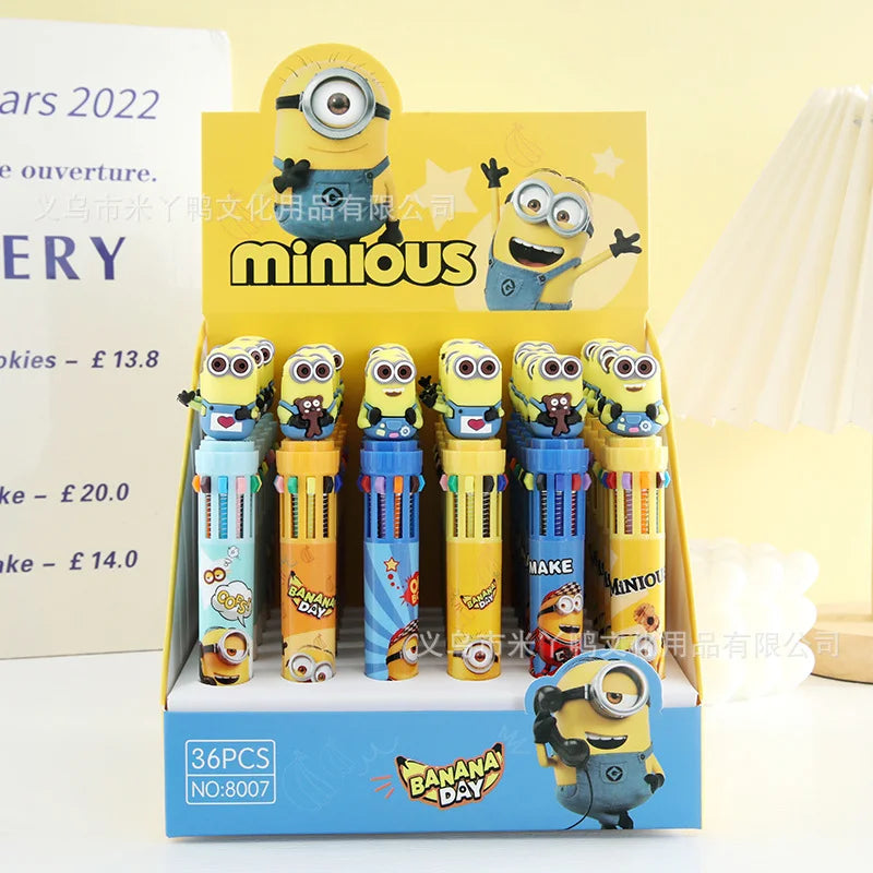 36pcs/set New Minions Anime10-Color Ballpoint Pen Despicable Me Cosplay Mark Hand-Held Pen 6 Styles Student Stationery Gift Toy