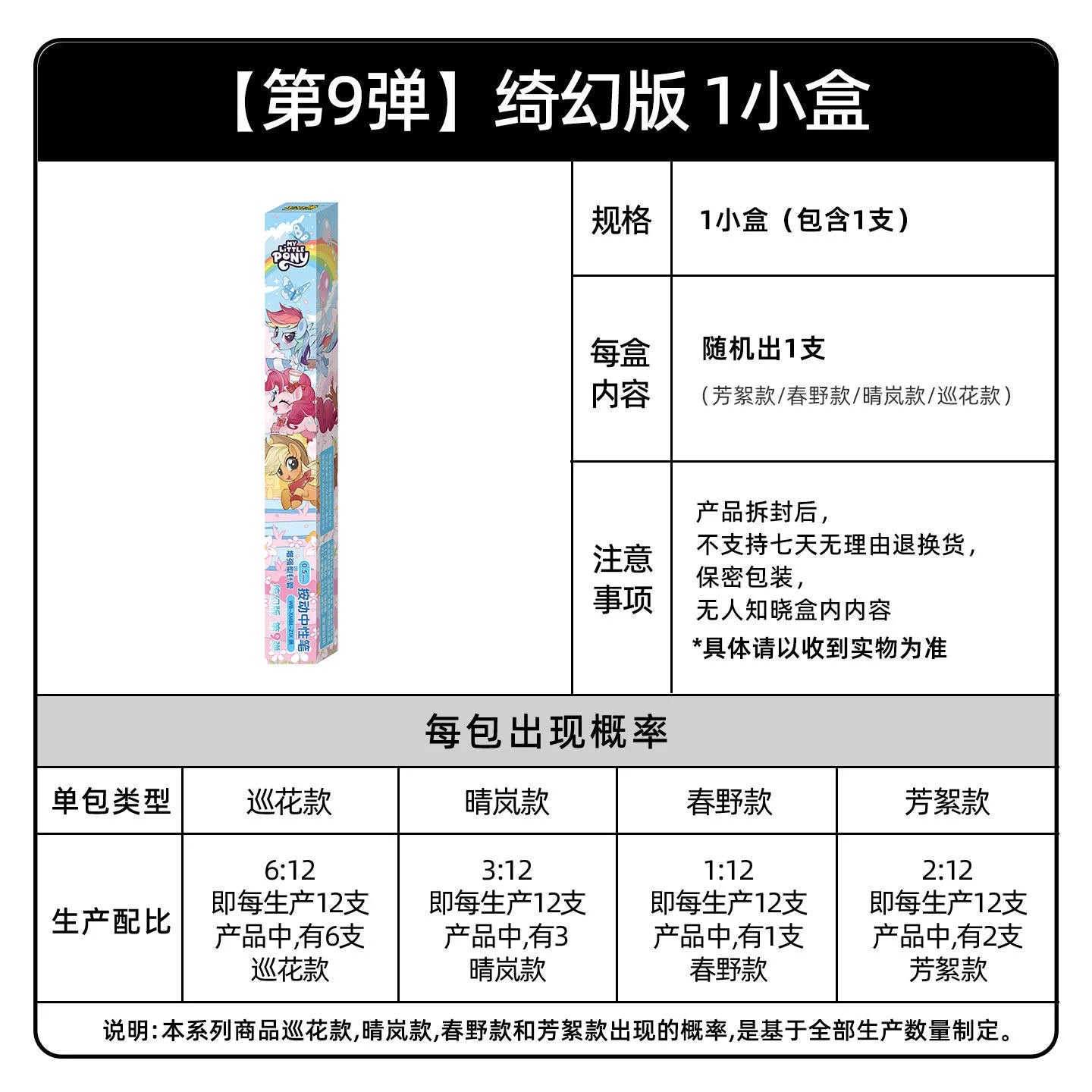 New My Little Pony Official Friendship is Magic Series Stationery Blind Box 0.5mm Ultra-Smooth Clickable Ballpoint Pen Girl Gift