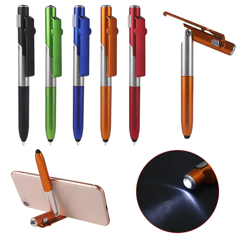4-in-1 Multifunctional Folding Phone Holder Ballpoint Pen Built-in Night Light Portable Writing Stationery Multi Tool Supplies
