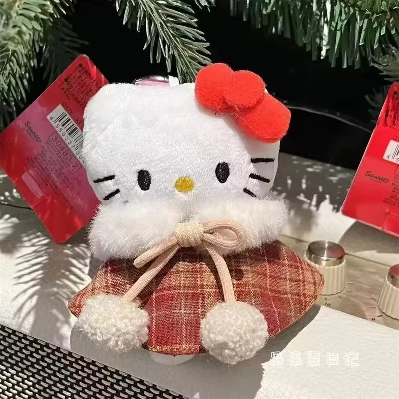 Anime Hello Kitty Cartoon Plush Coat Cloak Keychain Girls Women School Bag Crossbody Bag Pendant Accessories Birthday Gifts