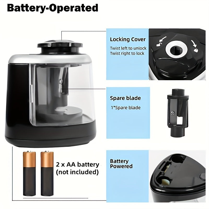 Sleek Black Design| Sleek Black Electric Pencil Sharpener with Auto-Stop Feature - Desktop Automatic Sharpening, No Battery Needed, Perfect for Office & Home Use, Office Stationery|Modern Sharpener|Easy Cleanup Sharpener