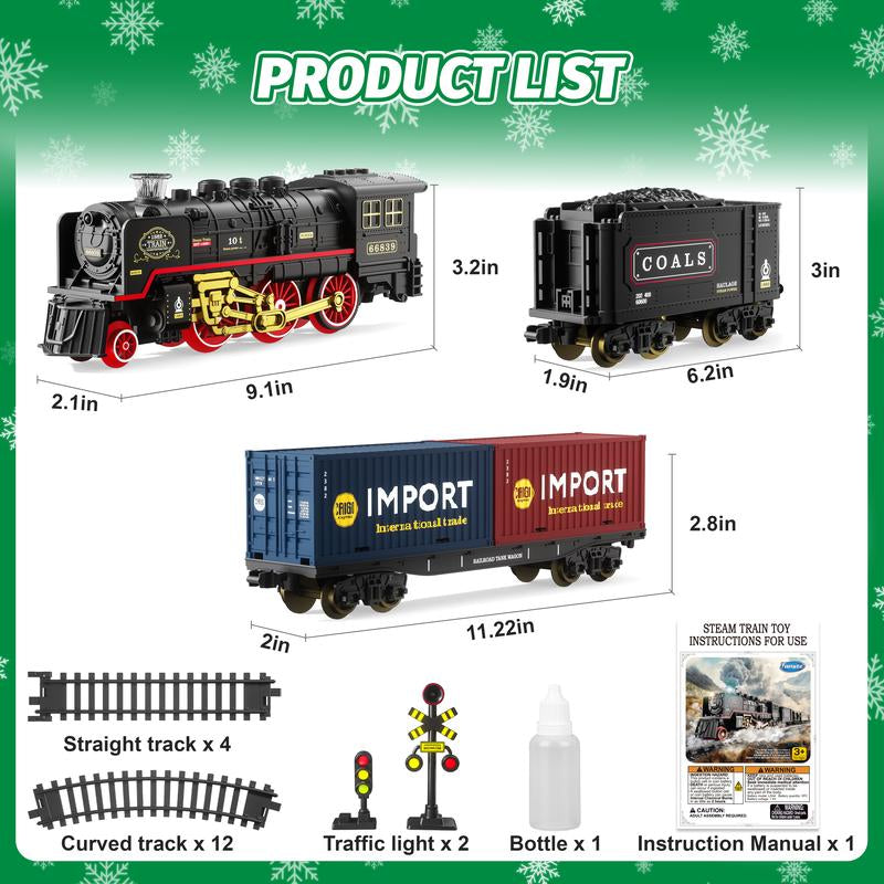 Funwee Train Set for under Christmastree,Electric Train Toy with Smokes,Lights Andsound, Locomotive Train Model Withtrack,Birthday Gifts Ldea for 3 4 5 6 7+ Years Oldtoddler Boys and Girls
