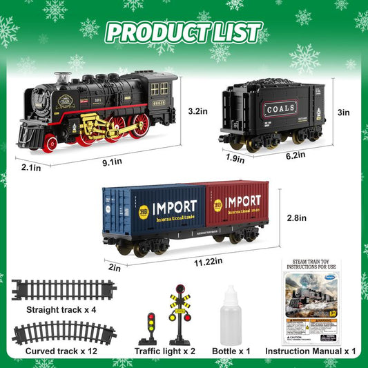 Funwee Train Set for under Christmastree,Electric Train Toy with Smokes,Lights Andsound, Locomotive Train Model Withtrack,Birthday Gifts Ldea for 3 4 5 6 7+ Years Oldtoddler Boys and Girls