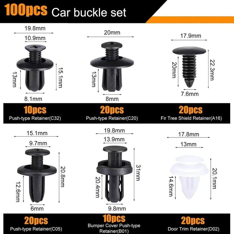 Festival Activities HE26 100Pcs Box Set of 6 Types Universal Expansion Screw Clips for Automobiles Mudguard Leaf Plates Door Panel Clips Nails C05 C20 C32 B01 D02 A16