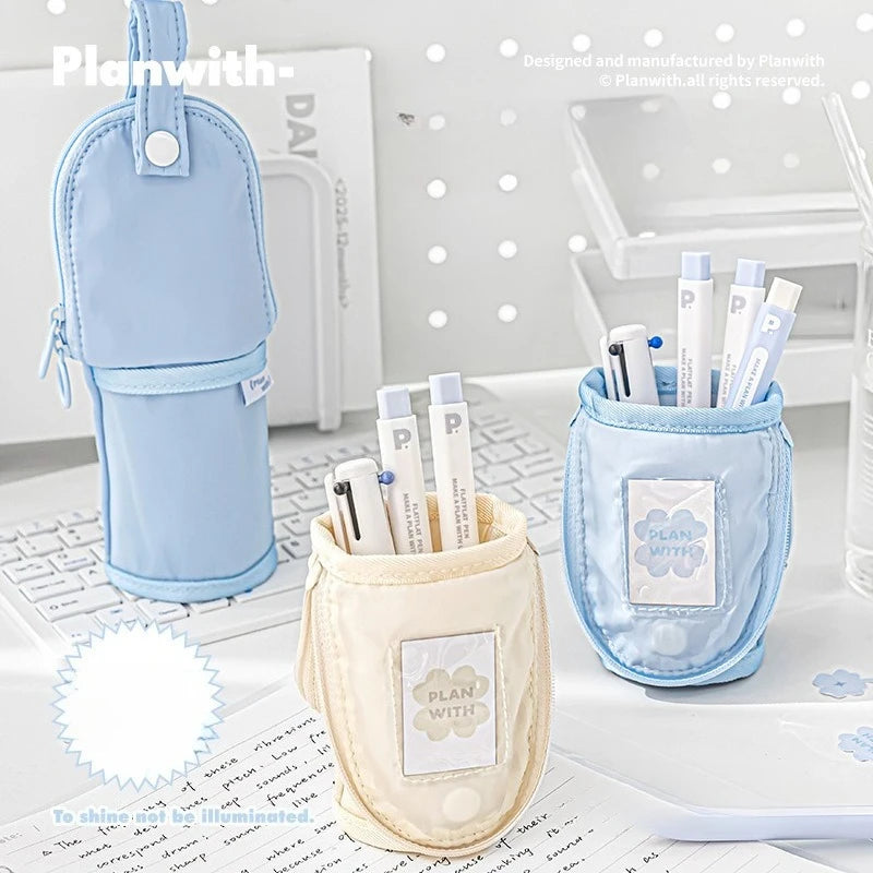Mini Foldable Portable Clover Pencil CaseStandable Pen Holder  Hangable Desk Organizer Multi-Functional School Office Supplies