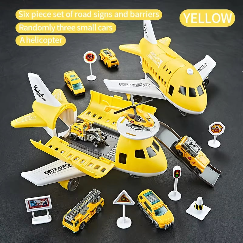 Children'S Airplane Car Model Toys Inertial Model Simulation Planes Multifunctional Toys,Random 3 Cars,1 Helicopter,6 Road Signs