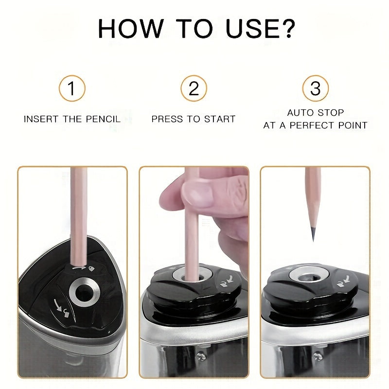 Sleek Black Design| Sleek Black Electric Pencil Sharpener with Auto-Stop Feature - Desktop Automatic Sharpening, No Battery Needed, Perfect for Office & Home Use, Office Stationery|Modern Sharpener|Easy Cleanup Sharpener