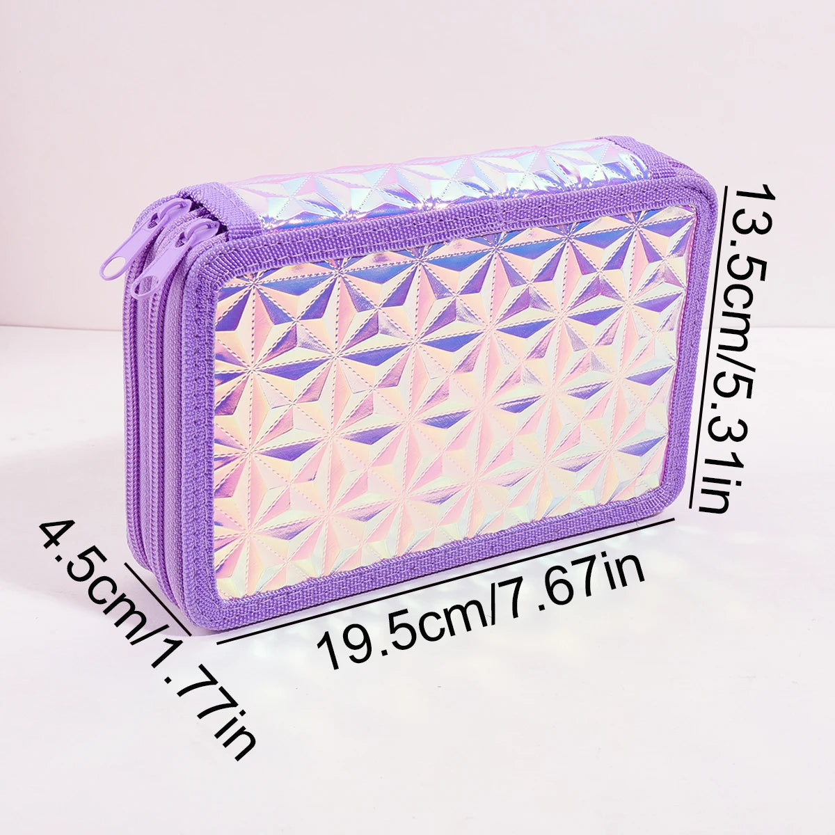Y2K Purple Holographic Pencil Case, 2 Zipper Large Capacity Pencil Pouch for Girls Kids Back to School Supplies