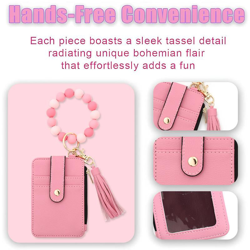 Christmas Gift Free!Ship! Keychain Wristlet Wallets for Women Cute Silicone Beaded Credit Card Holder Aesthetic Key Ring Bracelet Leopard Wallet Flower
