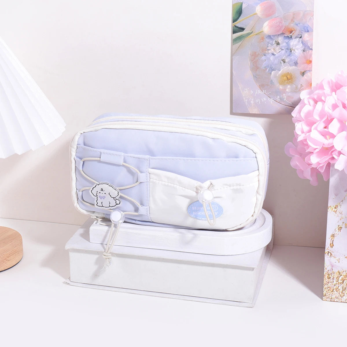 9 Layers Large Capacity Drawstring Pencil Case, Cute Puppy Multi Layer Stationery Storage Bag Portable School Supplies