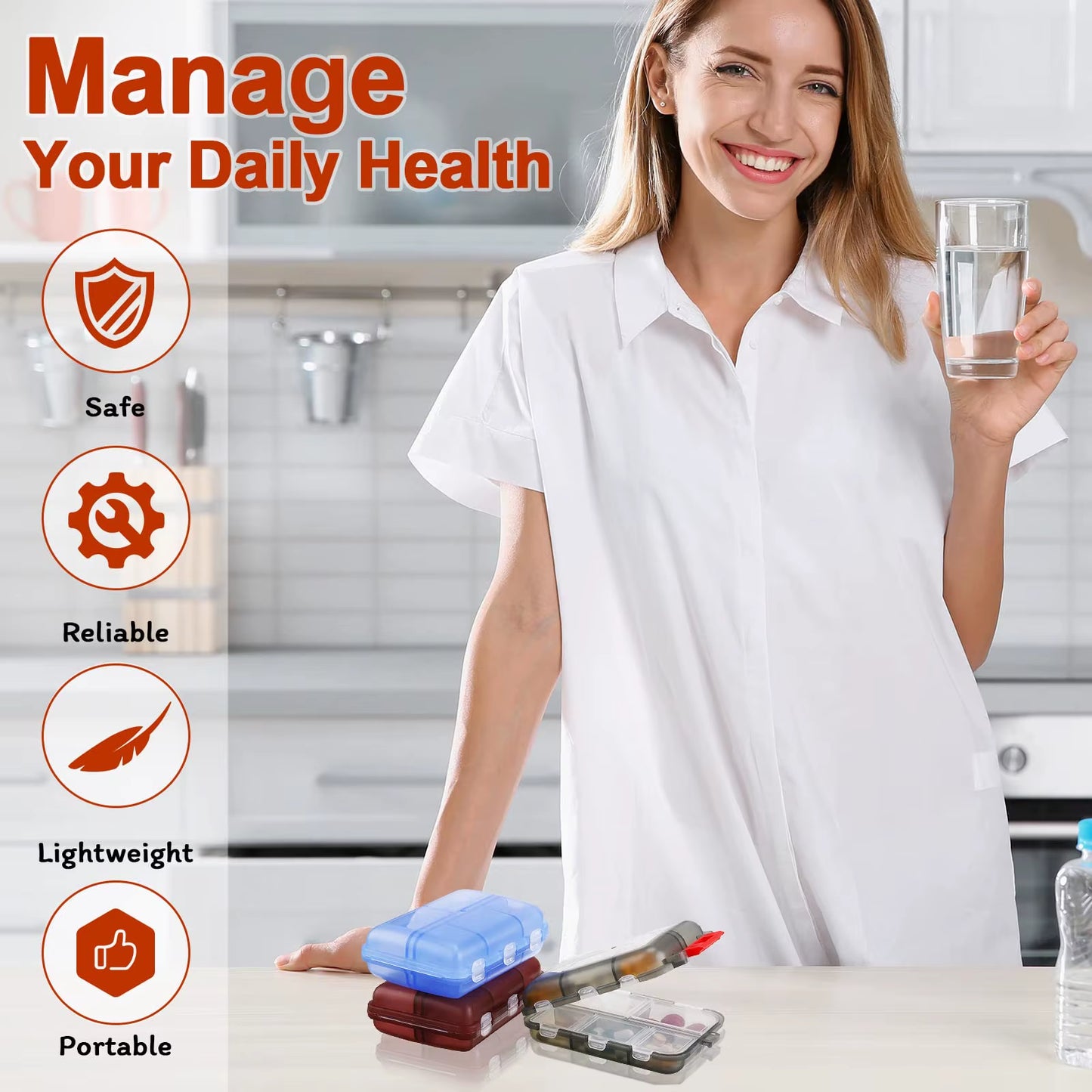 10 Compartments Travel Pill Organizer Pocket Portable Pill Storage Box Case Daily Pill Container or Purse Fish Oil Medicine