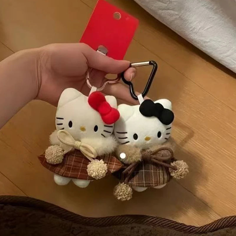 Anime Hello Kitty Cartoon Plush Coat Cloak Keychain Girls Women School Bag Crossbody Bag Pendant Accessories Birthday Gifts