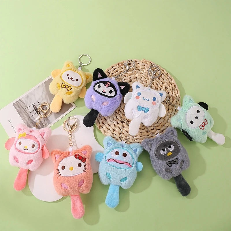 SANRIO Plush Keychain Hello Kitty MyMelody Kuromi Cinnamoroll Cartoon Animal Stuffed School Bag Pendant Backpack Decoration Doll