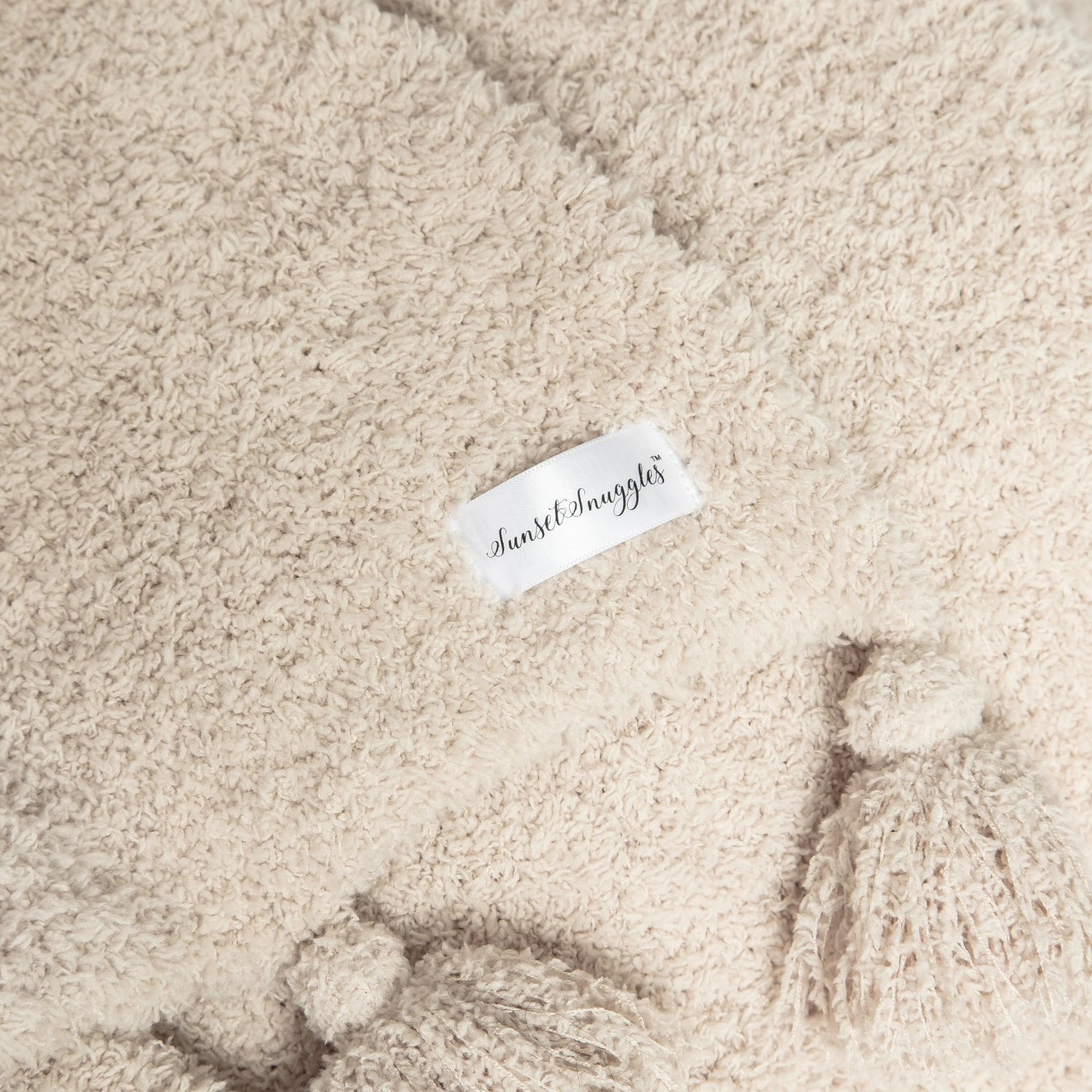 Blushing Beige Solid Double Layer with Tassels Print Extended Throw