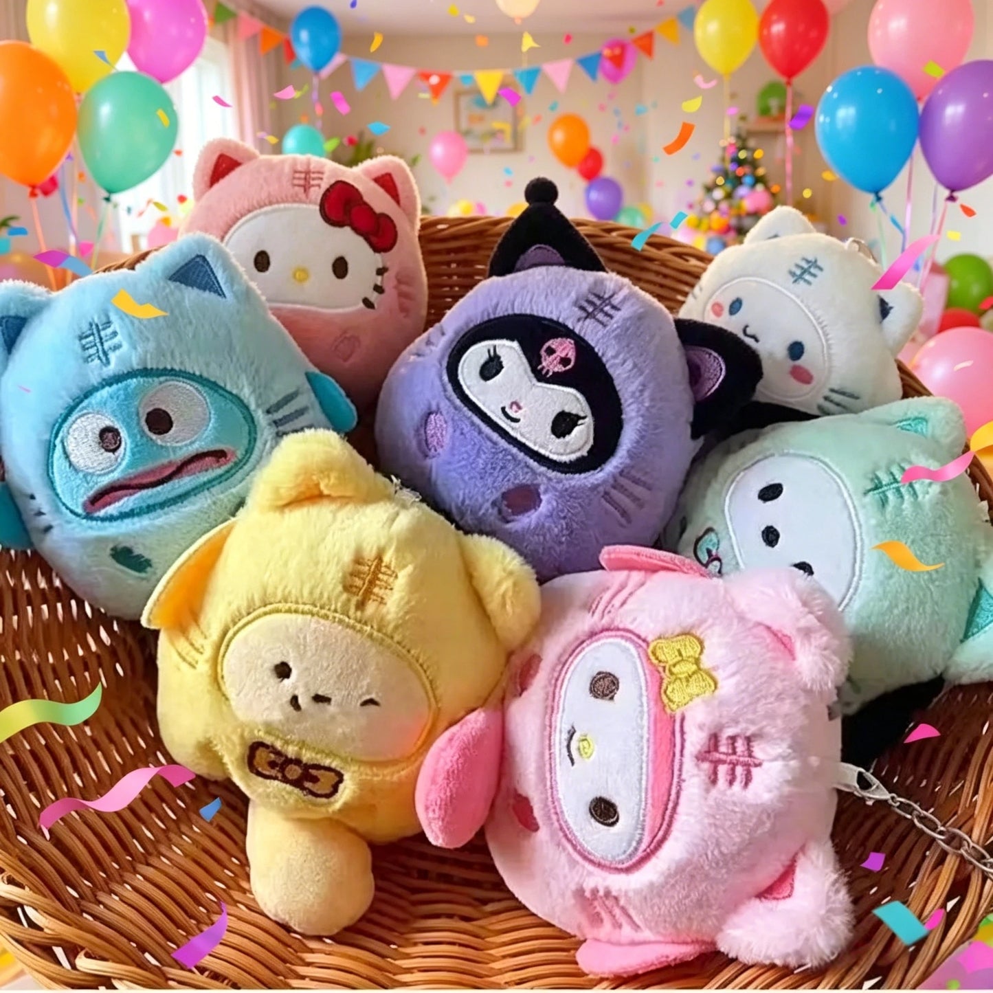 SANRIO Plush Keychain Hello Kitty MyMelody Kuromi Cinnamoroll Cartoon Animal Stuffed School Bag Pendant Backpack Decoration Doll