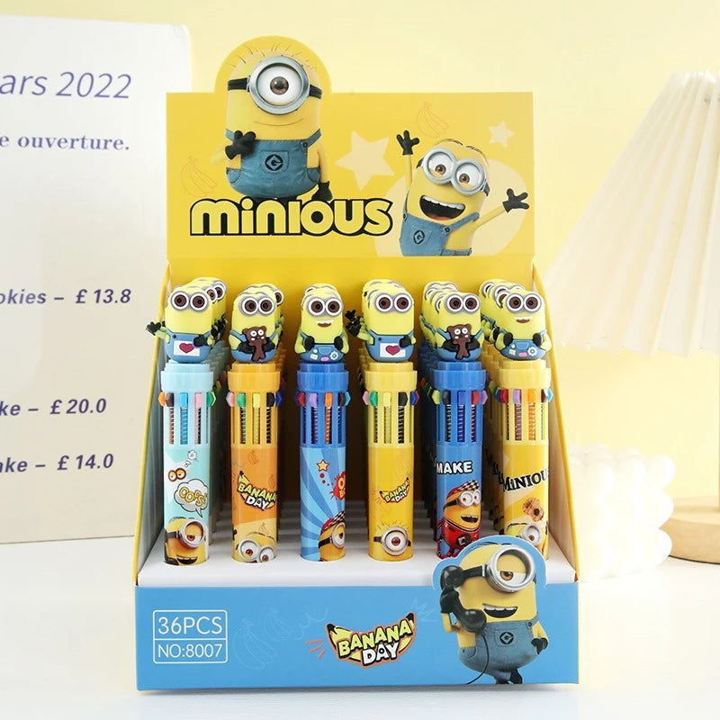 36pcs/set New Minions Anime10-Color Ballpoint Pen Despicable Me Cosplay Mark Hand-Held Pen 6 Styles Student Stationery Gift Toy