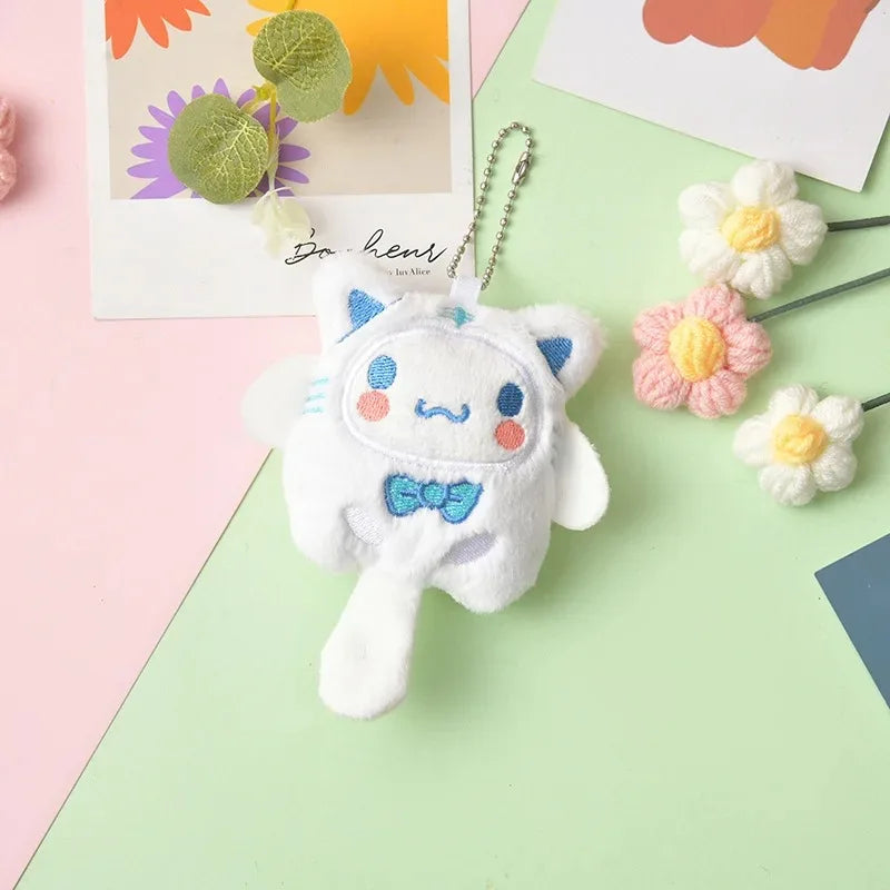 SANRIO Plush Keychain Hello Kitty MyMelody Kuromi Cinnamoroll Cartoon Animal Stuffed School Bag Pendant Backpack Decoration Doll