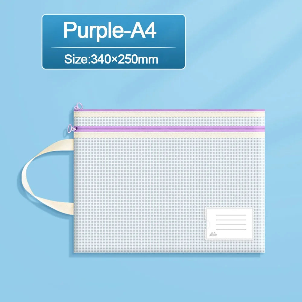 Portable A3/A4 Document Bag Transparent Waterproof Classification File Bag School Office Supplies Zipper Mesh Storage Bag