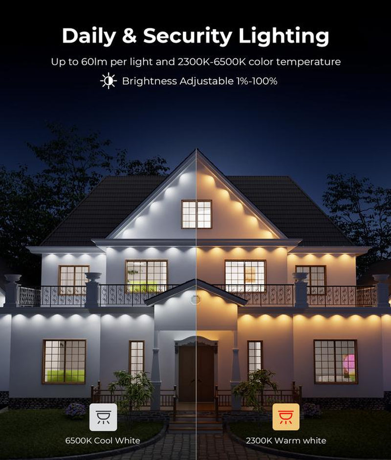 [Christmas Decoration]100Ft Smart Permanent Outdoor Lights Pro, RGBWW and 60LM Triple-Led Lights, Outdoor Decorations with 79 Scene Modes, IP67 Waterproof Work with Alexa, Google Assistant, White