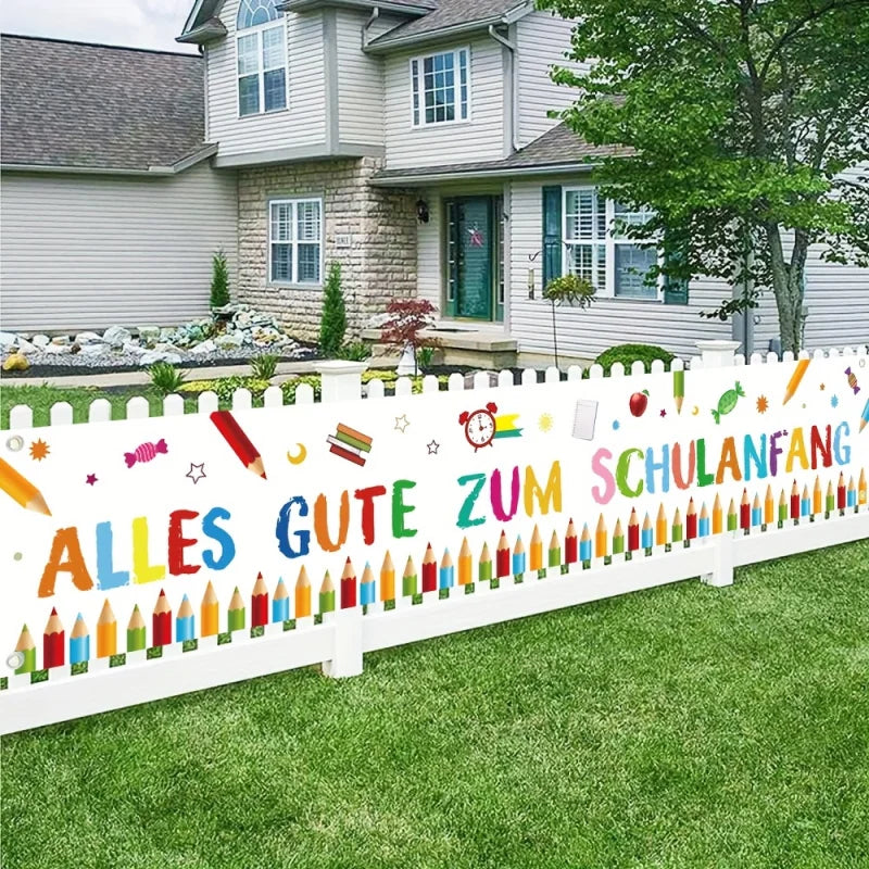 1 Piece Back to School Welcome Banner - 'Happy School Start' with Colorful Pens and School Supplies Design