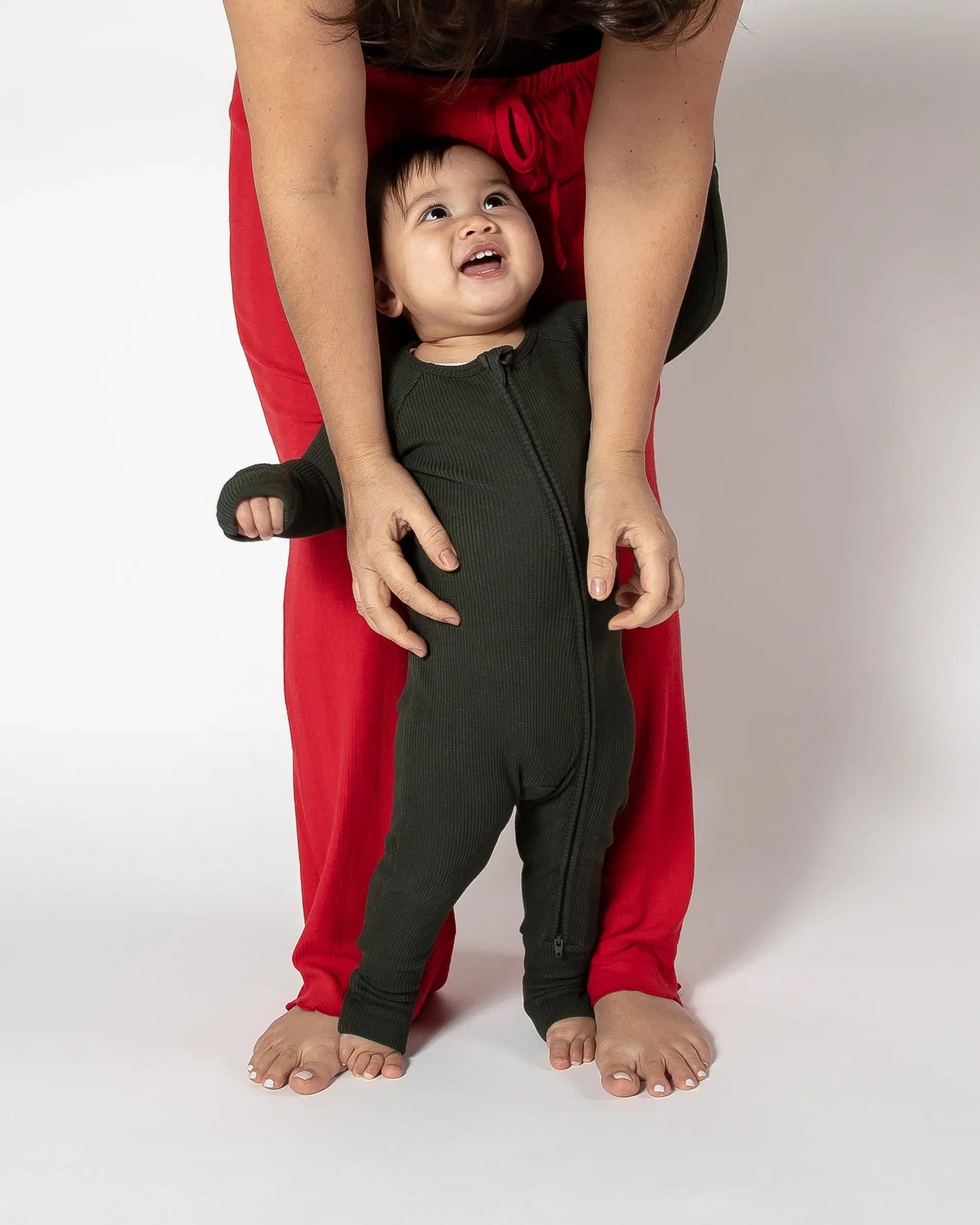 Deep Forest Green Waffle Convertible Footed One Piece