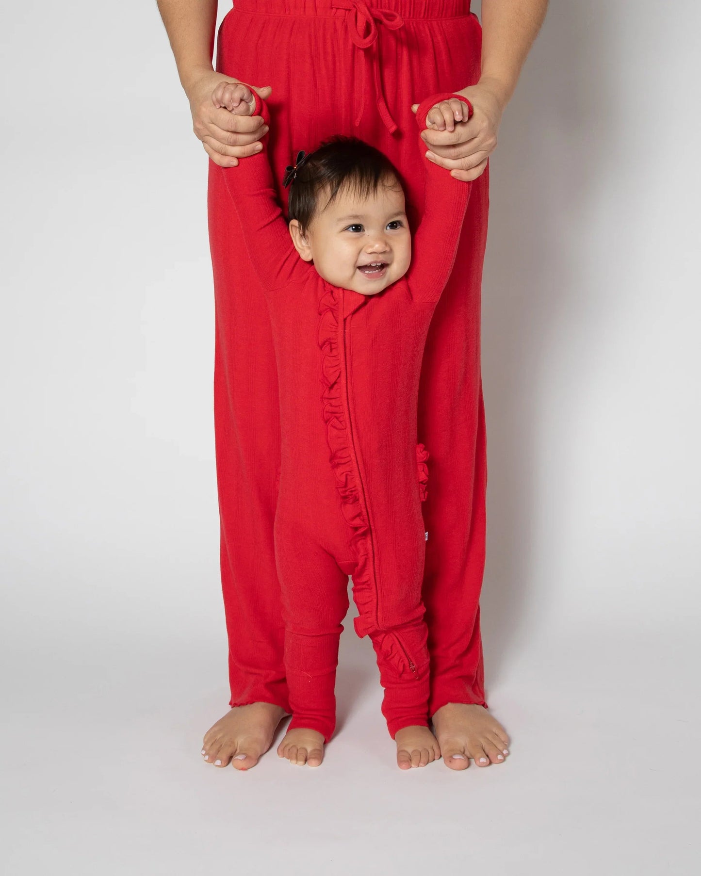 Red Ruffled Convertible Footed One Piece