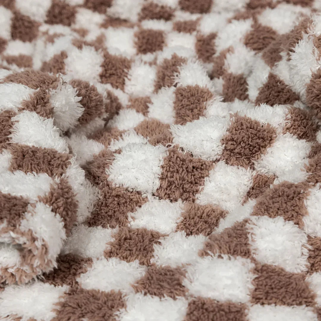 Chocolate Milk & White Check Print Extended Throw