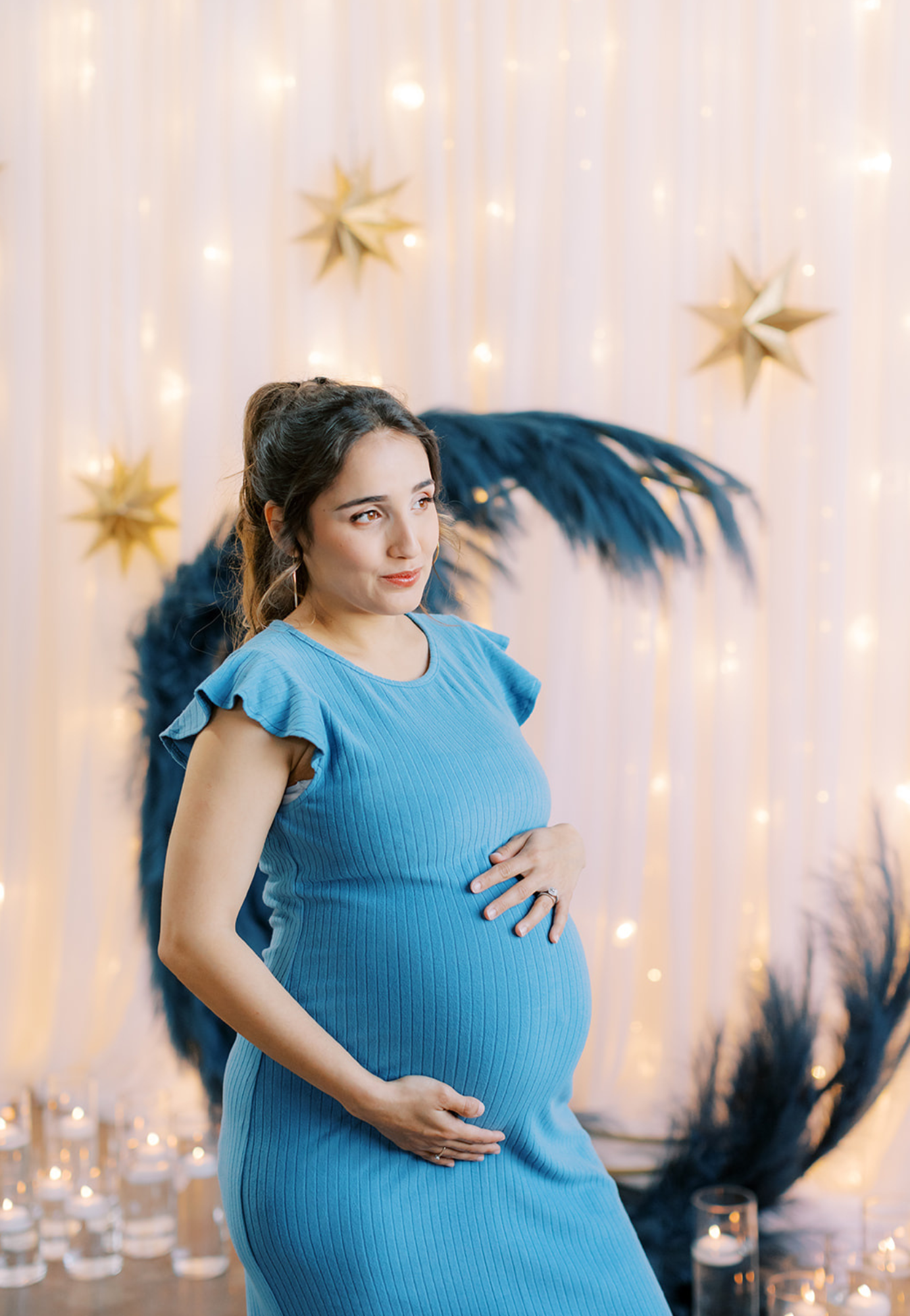 Baby Blue Ruffle Sleeve Ribbed Maternity Dress
