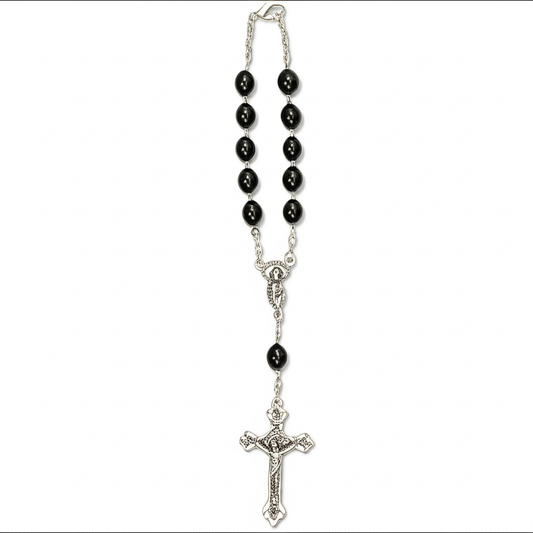 Black Wood Bead Auto Rosary
