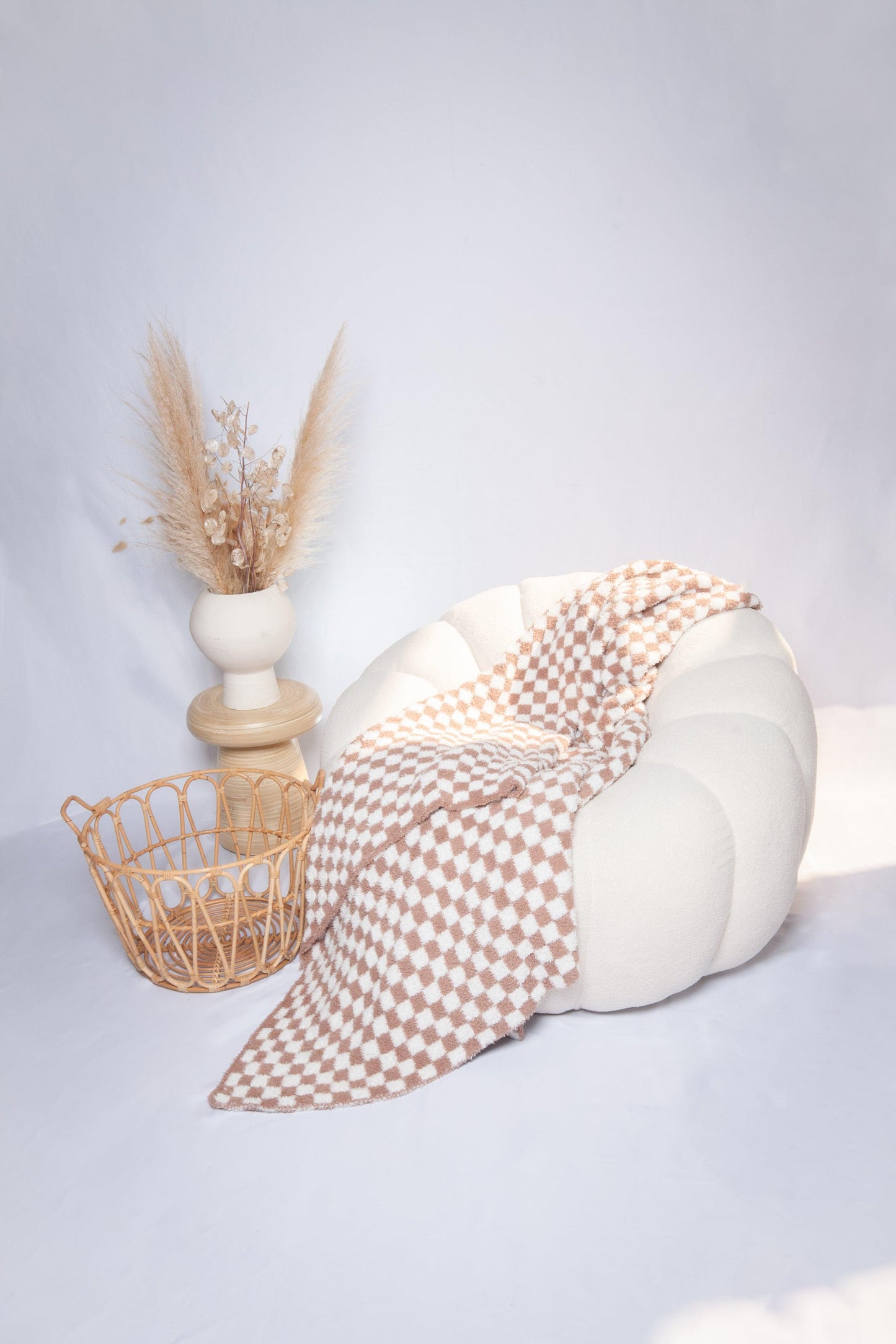 Chocolate Milk & White Check Print Extended Throw
