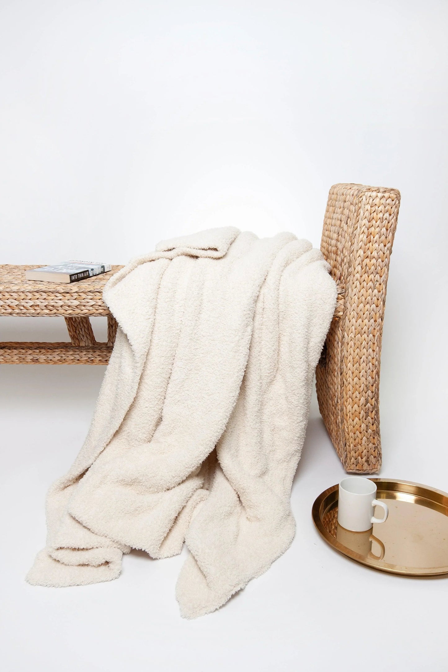 Cream Solid Double Layered Print Extended Throw