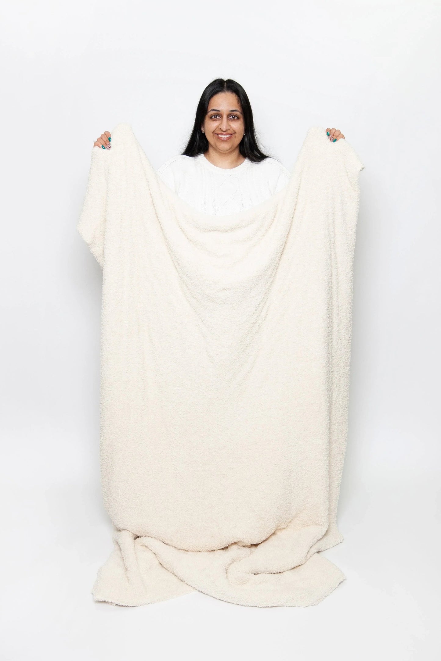 Cream Solid Double Layered Print Extended Throw