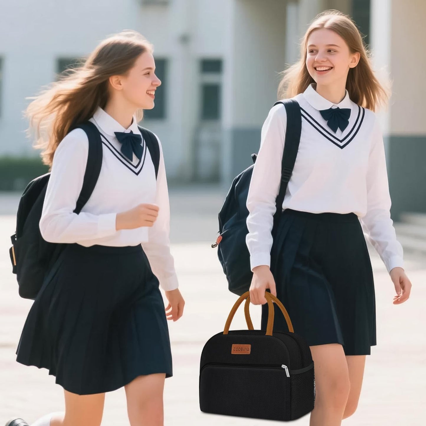 Lunch Box Lunch Bag for Women Adults Men, Reusable Cute Lunch Pail Bag - Leakproof, Insulated Lunch Box Tote with Large Capacity, Cooler Lunch Container for Work/Travel/Office (Black)