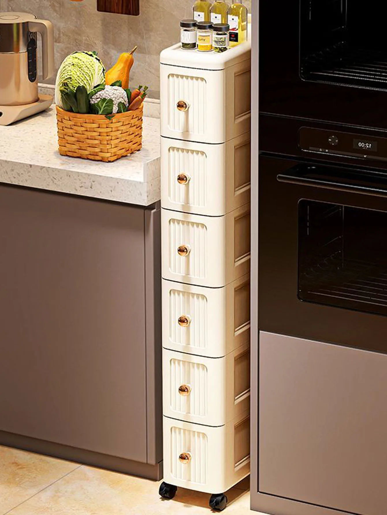 15CM Wide Gap Storage Cabinet – Narrow Shelf for Kitchen Fridge & Under Table, Thick Organizer for Small Spaces, Space-Saving Un