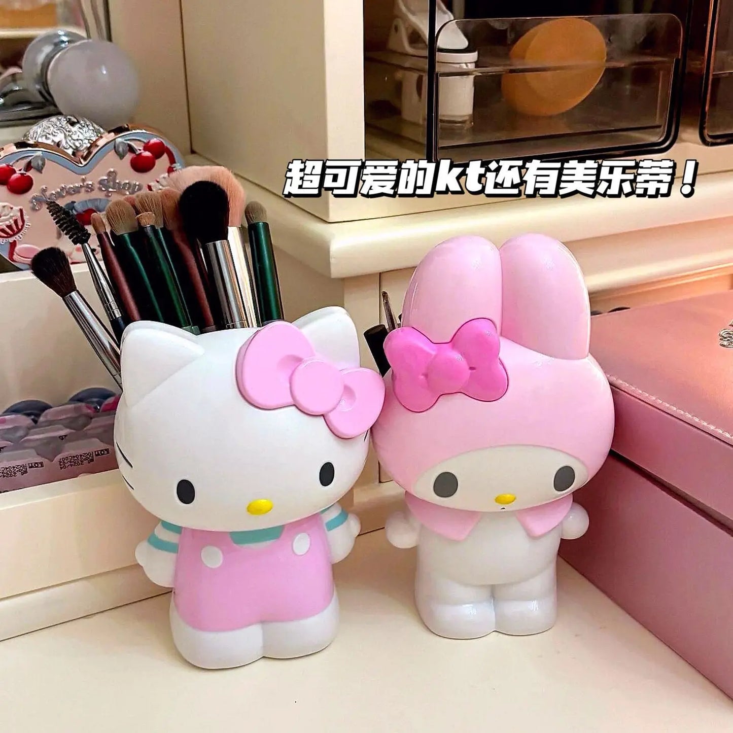 New Cartoon Sanrio Hello Kitty Pen Holder Stationery Melody Makeup Brush Storage Tube Desktop Storage Ornaments Gift Toys