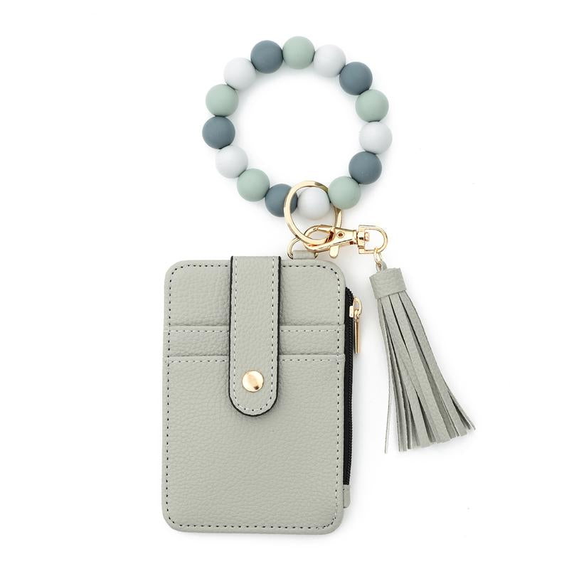 Christmas Gift Free!Ship! Keychain Wristlet Wallets for Women Cute Silicone Beaded Credit Card Holder Aesthetic Key Ring Bracelet Leopard Wallet Flower