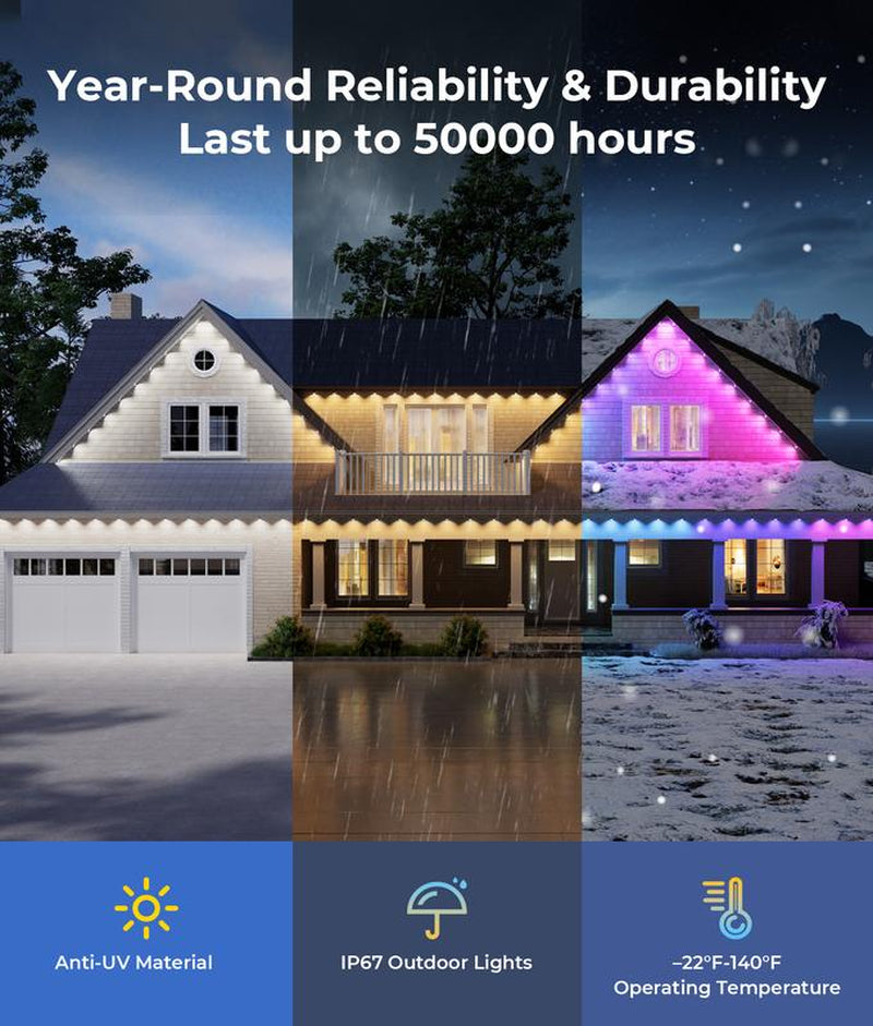 [Christmas Decoration]100Ft Smart Permanent Outdoor Lights Pro, RGBWW and 60LM Triple-Led Lights, Outdoor Decorations with 79 Scene Modes, IP67 Waterproof Work with Alexa, Google Assistant, White