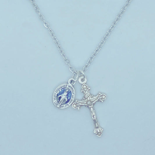 Crucifix with Enameled Miraculous Medal