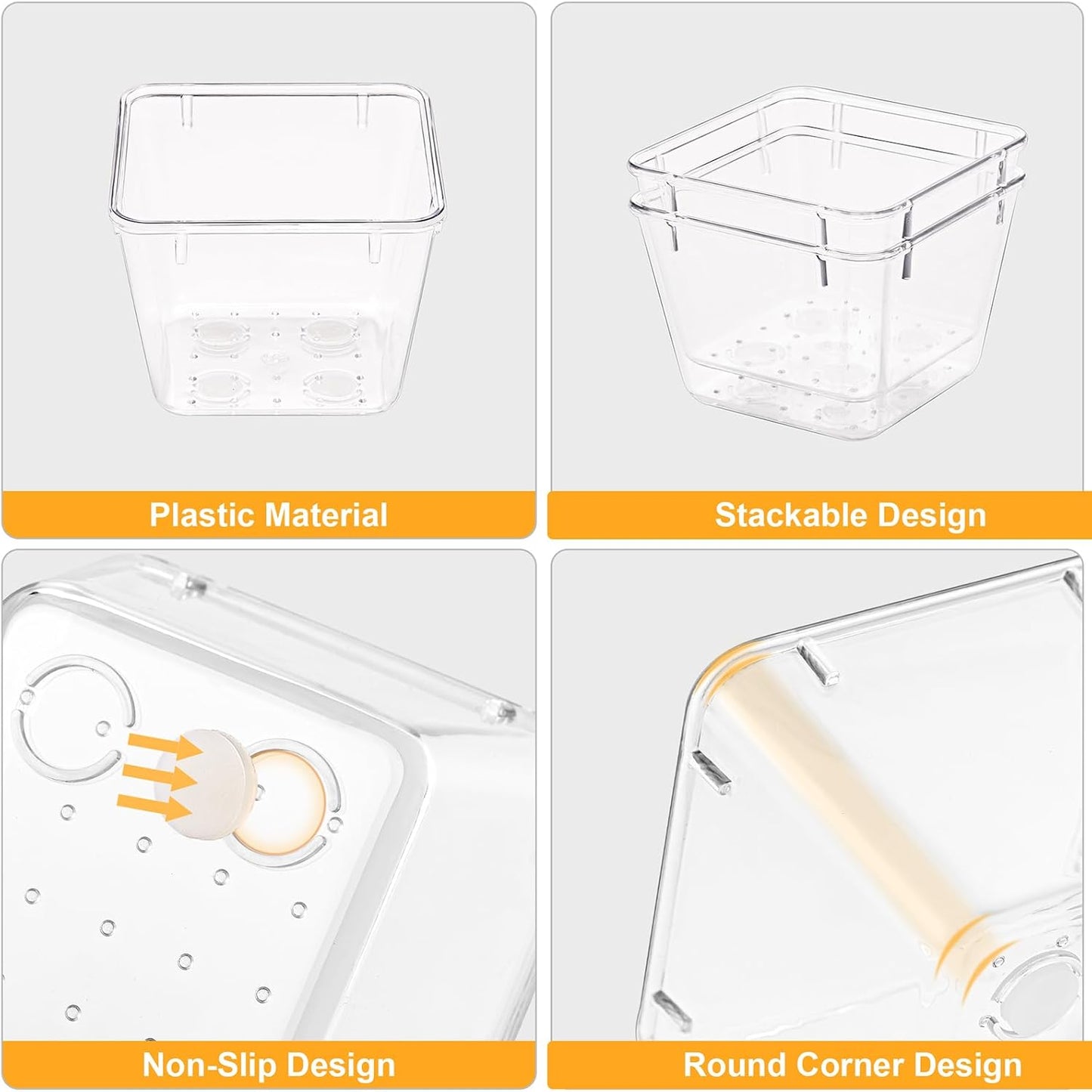 13-Piece Drawer Organizers with Non-Slip Silicone Pads, 5-Size Desk Bathroom Drawer Organizer Trays Storage Tray for Makeup, Jewelries, Utensils in Bedroom Dresser, Office and Kitchen, Clear