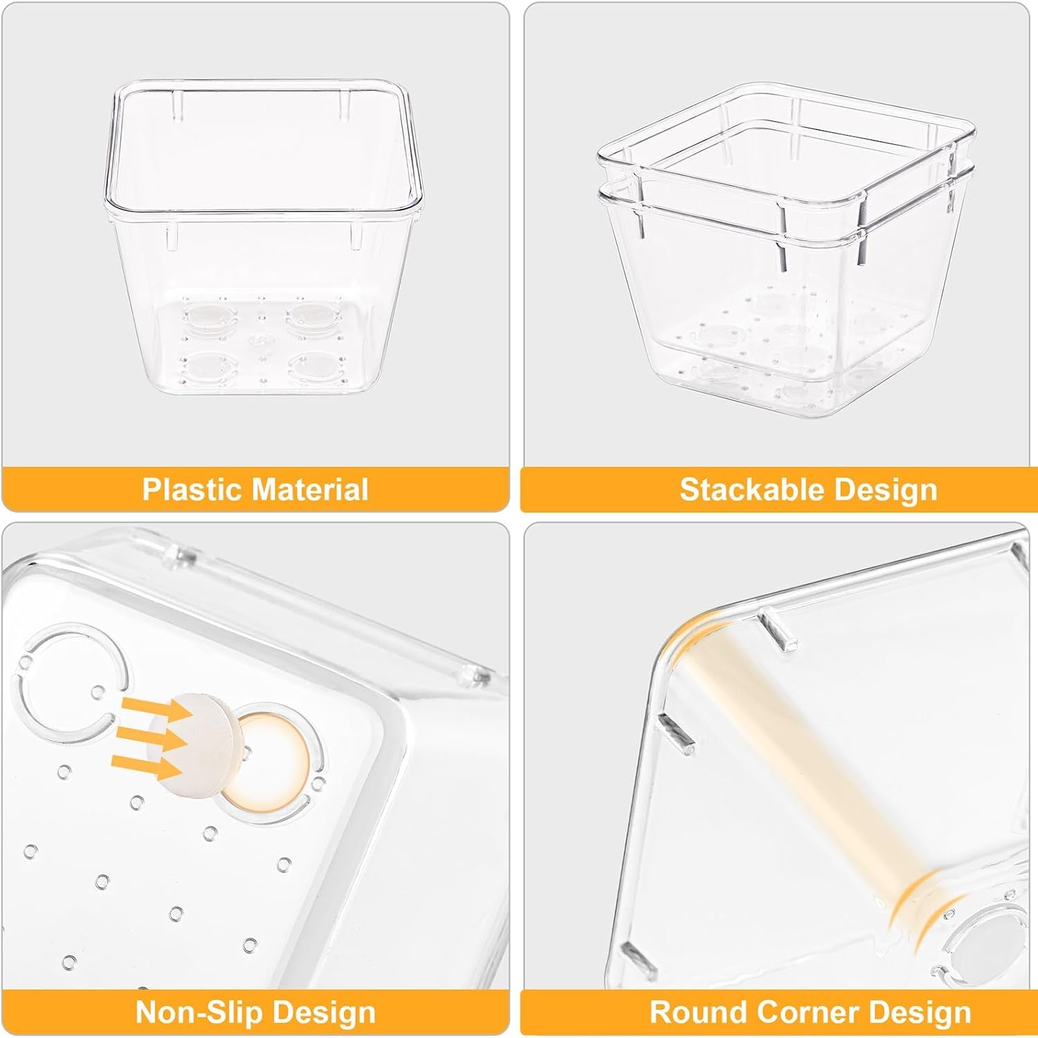 13-Piece Drawer Organizers with Non-Slip Silicone Pads, 5-Size Desk Bathroom Drawer Organizer Trays Storage Tray for Makeup, Jewelries, Utensils in Bedroom Dresser, Office and Kitchen, Clear