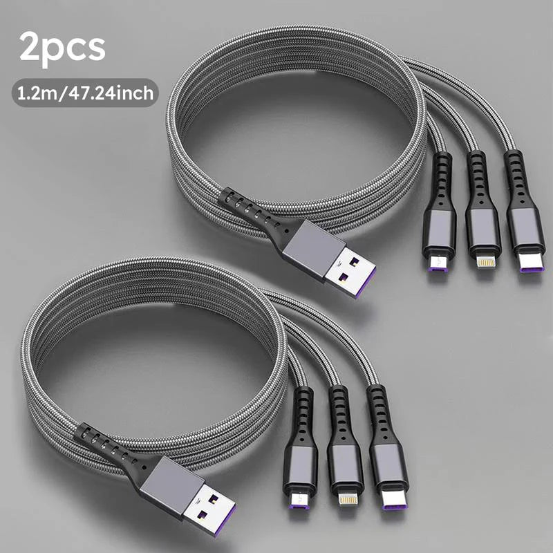 Charge Fast & Stay Connected! 🚀✨ Check Out Our 2-Pack 1.2M Super Fast Charging USB Cable - Mfi Certified 3 in 1 with Type-C, Micro USB, and IP Port! Perfect for All Your Devices! 📱🔌 #Fastcharging #Techessentials
