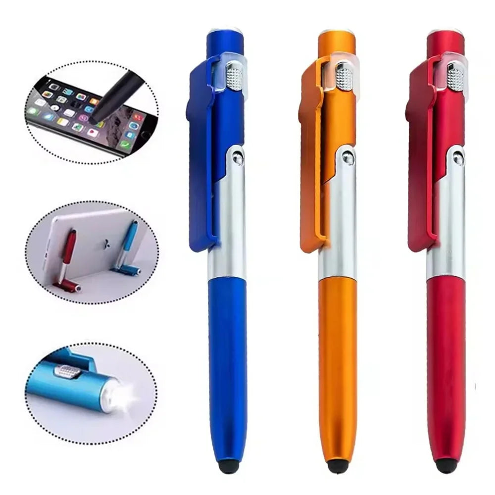 4-in-1 Multifunctional Folding Phone Holder Ballpoint Pen Built-in Night Light Portable Writing Stationery Multi Tool Supplies