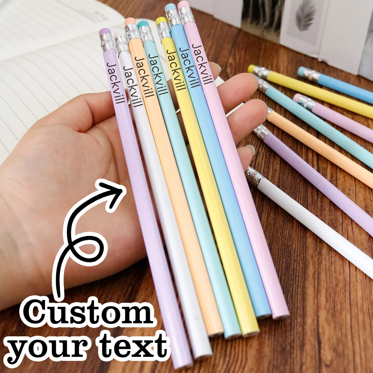 Custom Text Pencils,Personalized Pencils For Kids,Customizable Cute Pencils,Back To School Supplies,Gifts For Friends,Cute