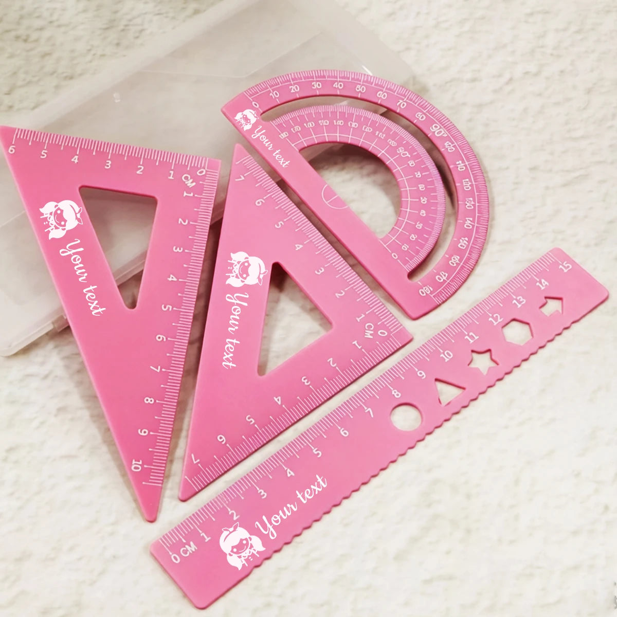 Custom Ruler Set With Text,Personalized Rulers,Triangle Ruler,Wave Line Ruler,Protractor,Back To School Supplies,Teacher's Day