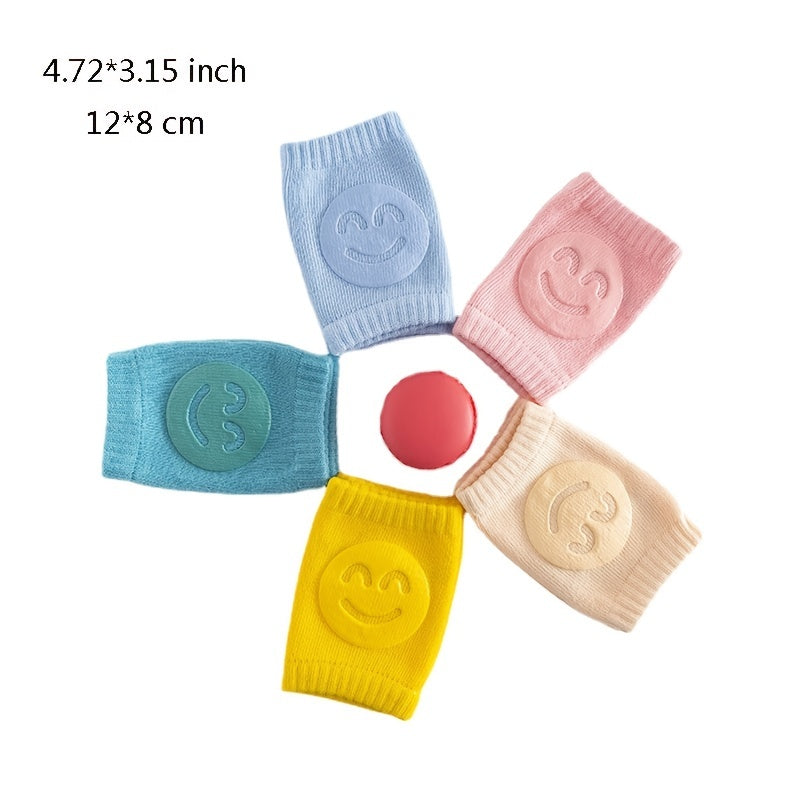 Toddler Knee & ElbOW Guards - Soft Pastel (Pink, Green, Blue, Beige, Yellow) with joyful Face Design - Non-Toxic, Protection for Crawling, Walking, Playground - Ideal for Babies & Kids 0-1 Years Old - Easy to Wear Everyday Kn