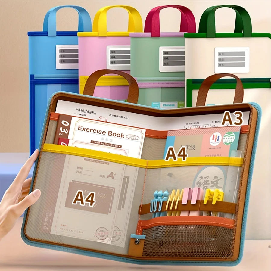 L-shaped A4 file bag, large opening mesh stationery storage bag, large-capacity transparent file bag, school supplies