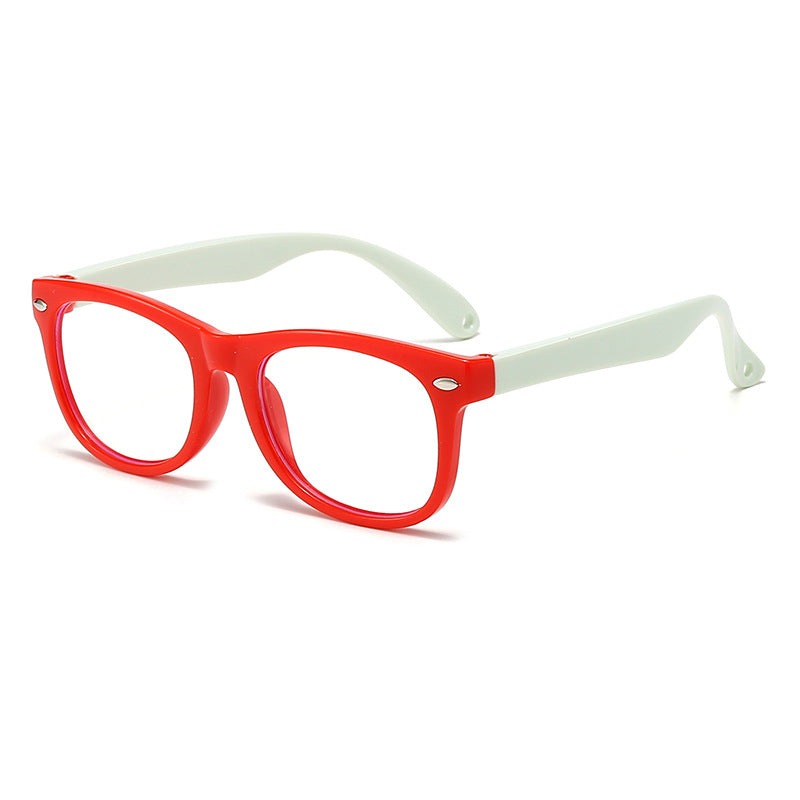 Children's anti-blue light silicone temple glasses, baby computer goggles, universal flat light glasses for children