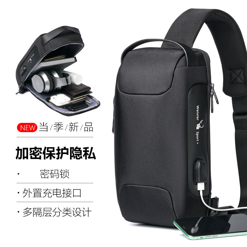 Waterproof USB Anti-theft Bag Men Oxford Crossbody Shoulder Bag Sling Multifunction Short Travel Messenger Chest Pack